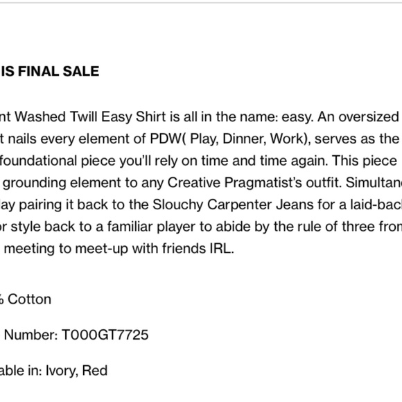 Tibi Garment Washed Twill Easy Shirt Beige XXS (M) - Picture 9 of 9